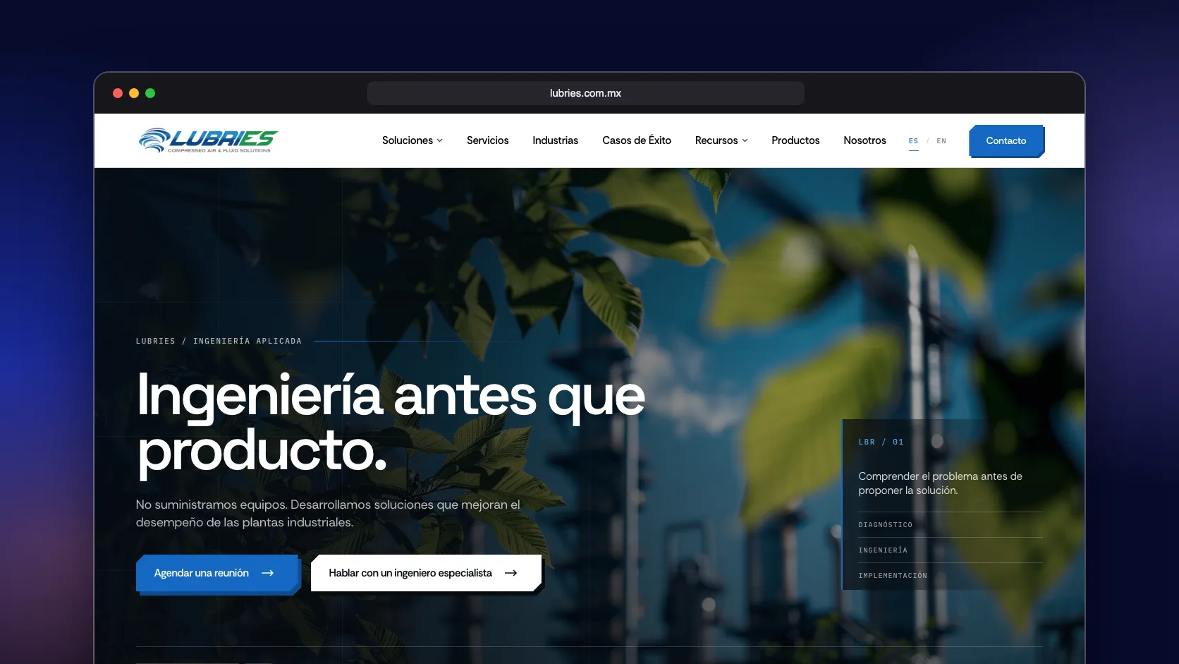 Página de inicio de Lubries: «Ingeniería antes que producto»